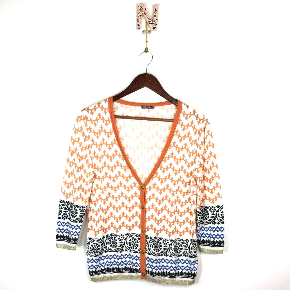 J. McLaughlin Caicos Cardigan Sweater Small Orange White Blue